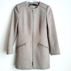 Zara made in Spain Micro Check Wool Blend Zip Blazer XS